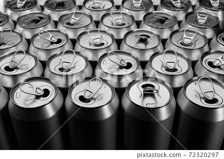 Group of silver recyclable aluminum cans from above closeup full frame Group of silver recyclable aluminum cans from above closeup full frame 72320297