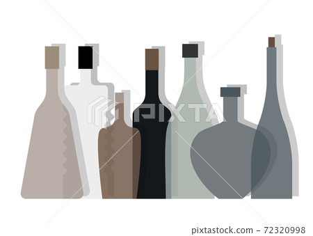 Illustration of empty bottles lined up 72320998