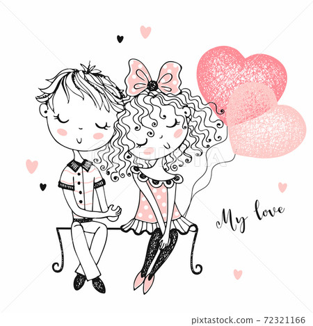 Cute Boy And Girl On First Rendezvous Love Be Stock Illustration