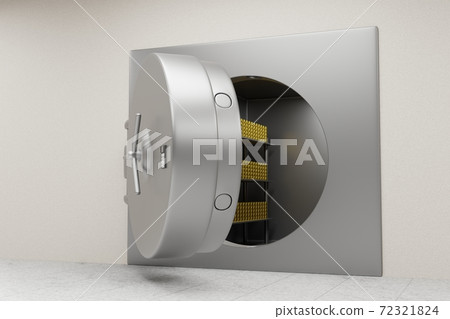 Open bank vault with golden ingots large safe... - Stock Illustration