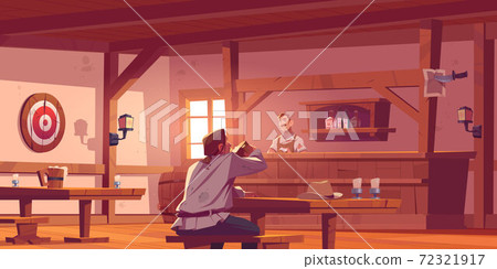 Man in beer pub, retro tavern or antique bar. Man in beer pub, retro tavern or antique bar. 72321917