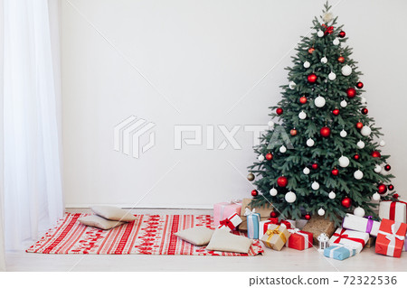 New Year's Happy Christmas Tree decor presents interior postcard 72322536