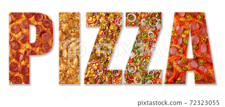 Inscription "pizza" isolated on white, saved clipping path. 72323055