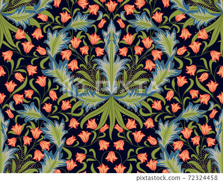 Floral seamless pattern with big and small red flowers on dark background. Vector illustration. Floral seamless pattern with big and small red flowers on dark background. Vector illustration. 72324458