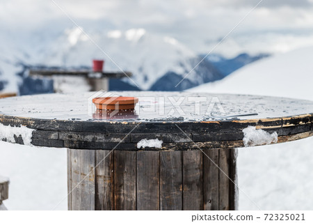 Beautiful view on the valley in ski resort in Swiss Alps 72325021