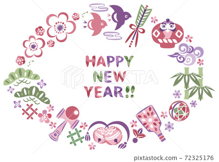 新年/幸運/新年賀卡材料裝飾圓形框架④ 新年/幸運/新年賀卡材料裝飾圓形框架④ 72325176