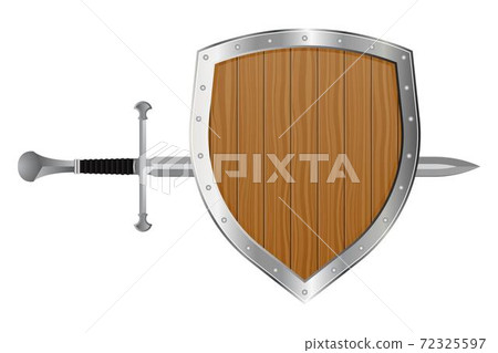 Medieval sword and shield vector illustration isolated on white background Medieval sword and shield vector illustration isolated on white background 72325597