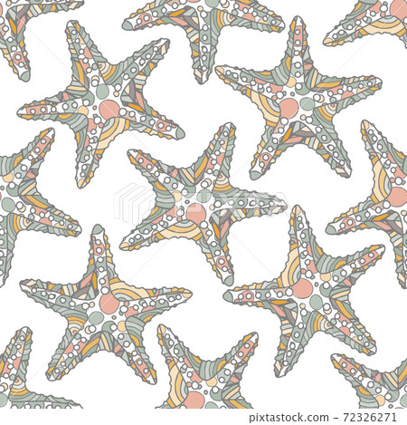 Seamless pattern in zen art style with seastars on white Seamless pattern in zen art style with seastars on white 72326271