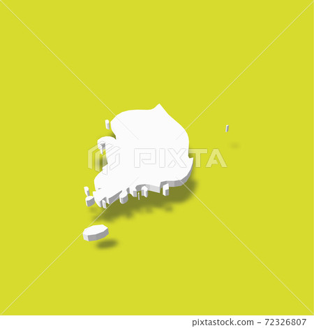 South Korea - white 3D silhouette map of country area with dropped shadow on green background. Simple flat vector illustration 72326807
