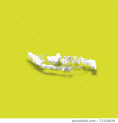 Indonesia - white 3D silhouette map of country area with dropped shadow on green background. Simple flat vector illustration 72326834