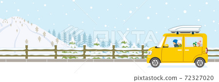 Yellow car driving on winter road Yellow car driving on winter road 72327020