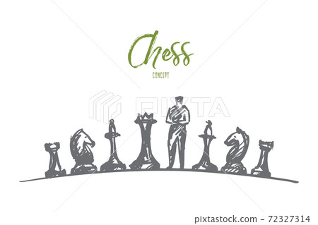 Hand drawn man standing between chessmen 72327314