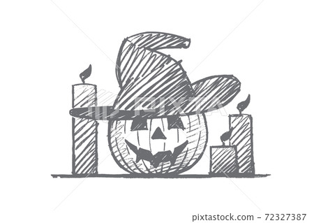 Hand drawn Halloween pumpkin face and candles 72327387