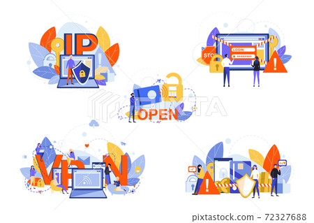 Cyber security, internet, vpn, ip, data protection set concept 72327688