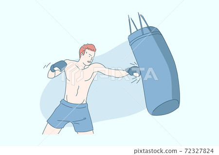Boxing, sports training, sportsman with boxing bag concept Boxing, sports training, sportsman with boxing bag concept 72327824