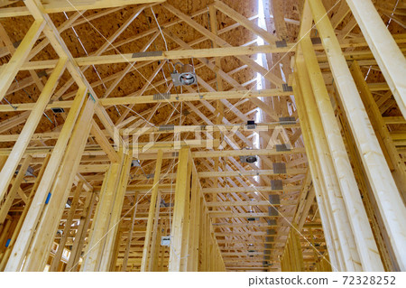Interior with wood framing beam of new house under construction beam wood 72328252