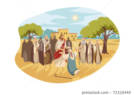 Messiah heals blind man, Bible concept 72328440