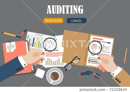 Auditing concept vector illustration. Tax process. Business background. Flat design of analysis, data, accounting, planning, management, research, calculation, reporting, project management. Auditing concept vector illustration. Tax process. Business background. Flat design of analysis, data, accounting, planning, management, research, calculation, reporting, project management. 72328634