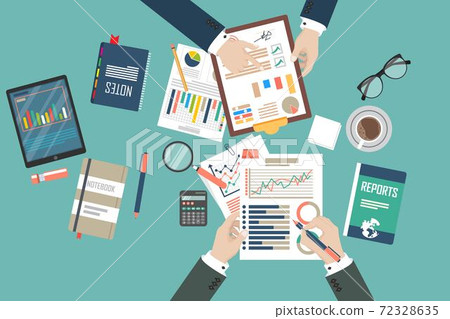 Auditing concept vector illustration. Tax process. Business background. Flat design of analysis, data, accounting, planning, management, research, calculation, reporting, project management. Auditing concept vector illustration. Tax process. Business background. Flat design of analysis, data, accounting, planning, management, research, calculation, reporting, project management. 72328635