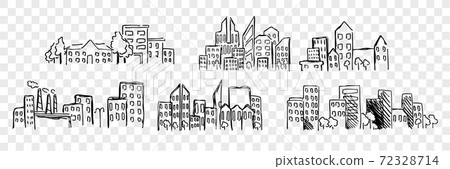 Hand drawn buildings, skyscrapper set collection 72328714