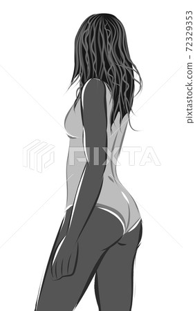 Monochrome colored composition of a woman in white leotard looking away Monochrome colored composition of a woman in white leotard looking away 72329353
