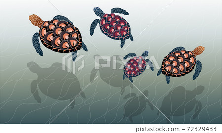 Composition of a family of sea turtles swimming in the ocean Composition of a family of sea turtles swimming in the ocean 72329433