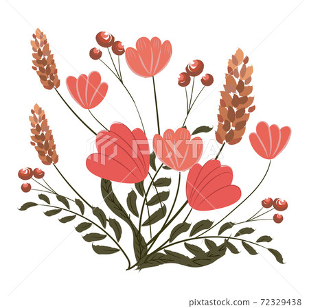 Composition of poppy, pink veronica flowers and twigs with berries Composition of poppy, pink veronica flowers and twigs with berries 72329438