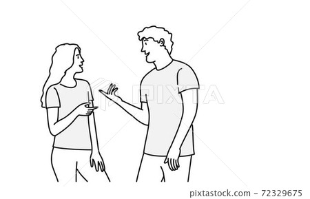 Young man and woman talking. 72329675