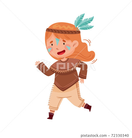 Red Haired Girl with Indian War Paint on Her Face and Ethnic Costume Running Vector Illustration Red Haired Girl with Indian War Paint on Her Face and Ethnic Costume Running Vector Illustration 72330340