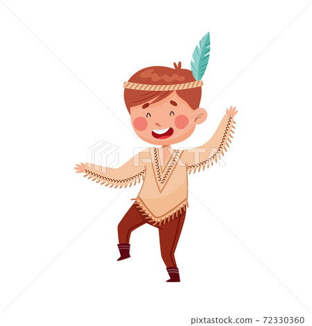Little Boy as Ethnic American Indian Dancing Vector Illustration 72330360