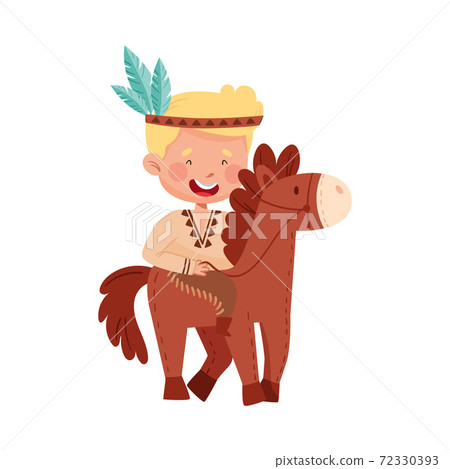 Pretty Boy Indian Riding Toy Horse Vector Illustration Pretty Boy Indian Riding Toy Horse Vector Illustration 72330393