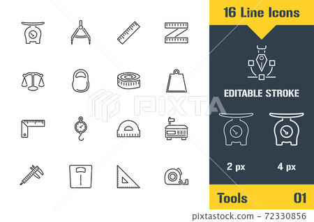 Measurement Tools, Scales Weighing. Thin line icon - Outline flat vector illustration. Editable stroke pictogram. Premium quality graphics concept for web, logo, branding, ui, ux design, infographics. 72330856