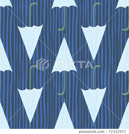 Seamless seasonal pattern with umbrella light turquoise elements. Navy blue striped background. 72332972