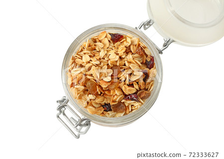 Jar with granola isolated on white background 72333627