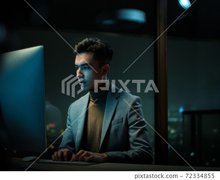 Young Man Work From Office in Evening Young Man Work From Office in Evening 72334855