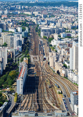 Areal view of Montparnasse train station railway lines in Paris, France Areal view of Montparnasse train station railway lines in Paris, France 72334935