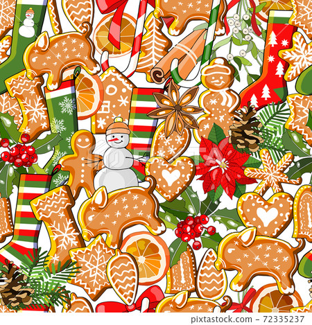 Endless texture with traditional Christmas symbols. Seamless vector pattern 72335237