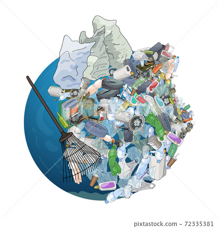 The pollution, garbage, plastic, bags on the planet. The concept of ecology and the World Cleanup Day. 72335381