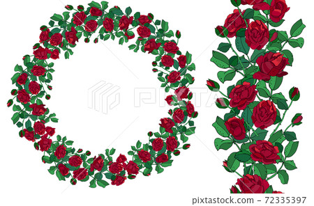 Round template and seamless border with red... - Stock Illustration ...