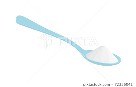 Spoon with salt or sugar isolated on white background. Cooking ingredirnts. Making tea or coffee. Vector flat illustration 72336041