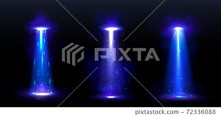 Ufo light beams, blue rays from alien spaceship 72336088