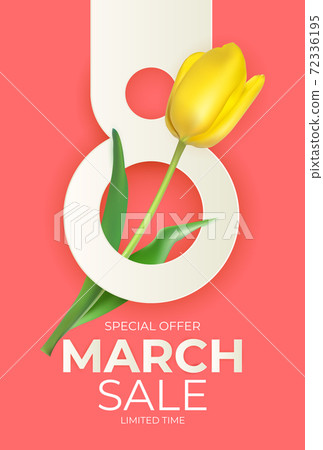 8 March sale banner with tulip Background Design. Template for advertising, web, social media and fashion ads. Poster, flyer, greeting card, header for website Vector Illustration. EPS10 8 March sale banner with tulip Background Design. Template for advertising, web, social media and fashion ads. Poster, flyer, greeting card, header for website Vector Illustration. EPS10 72336195