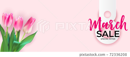 8 March sale banner Background Design. Template for advertising, web, social media and fashion ads. Horizontal poster, flyer, greeting card, header for website Vector Illustration. EPS10 72336208