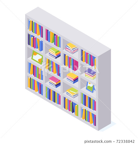 Books on shelf in isometric vector illustration. 72338842