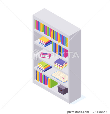 Books on shelf in isometric vector illustration. 72338843