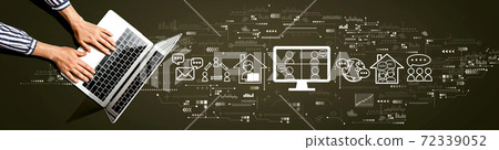 Online meeting theme with person using laptop 72339052