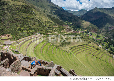 The Sacred Valley and the Inca ruins of Pisac, near Cuzco Peru. The Sacred Valley and the Inca ruins of Pisac, near Cuzco Peru. 72340339
