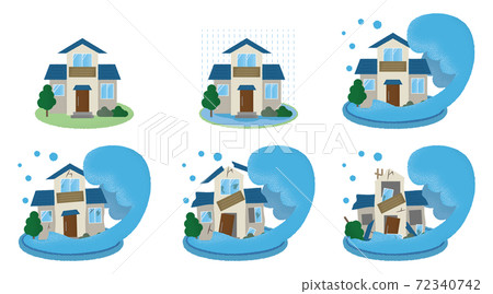 Vector illustration set of houses suffering flood damage Vector illustration set of houses suffering flood damage 72340742