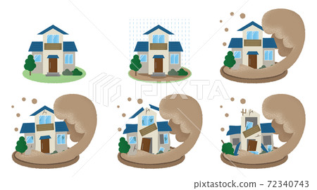 Vector illustration set of houses suffering flood damage Vector illustration set of houses suffering flood damage 72340743
