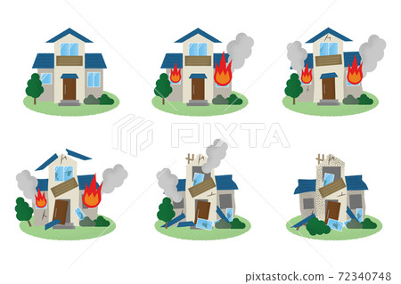 Vector illustration set of houses in a fire 72340748